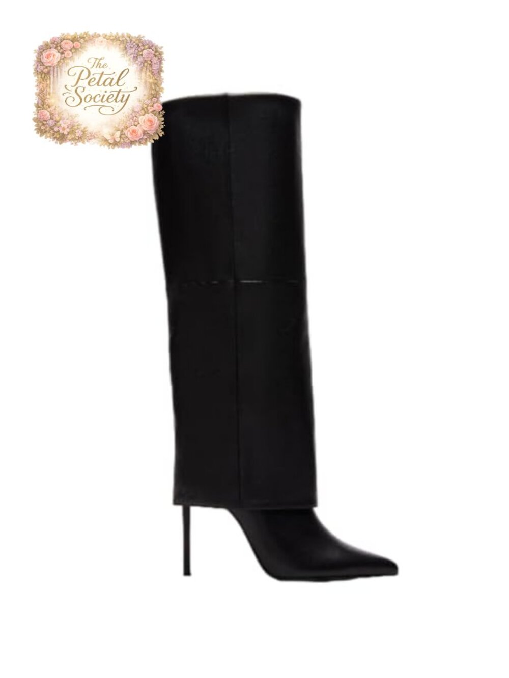 Women's Knee High Fold Over Boots Pointed Toe Stiletto Faux Leather